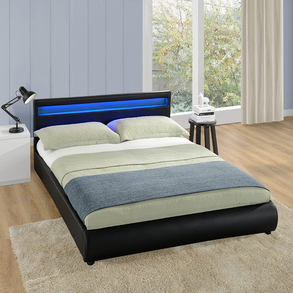 Modernes led polsterbett 140/160/180/200x200cm bett gestell ... Doppelbett mit lederkopfteil
