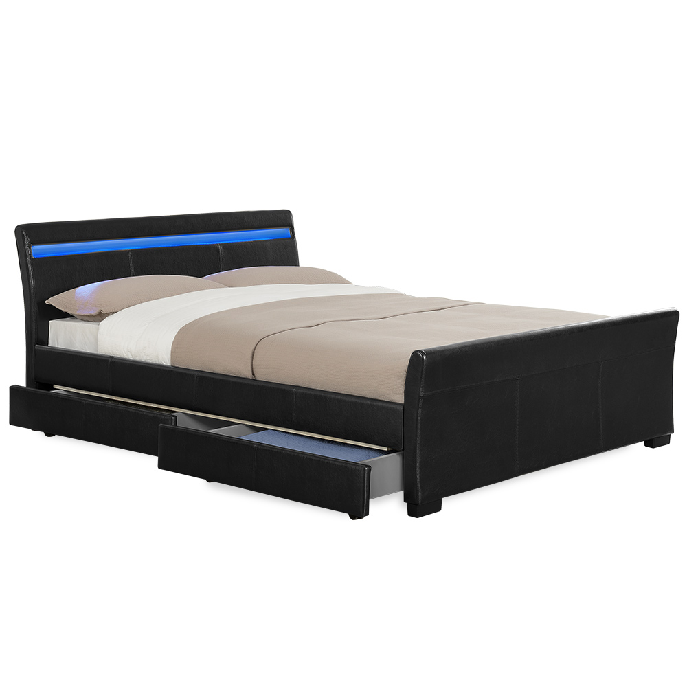 Corium® schubladenbett 140/180x200 led polster kunst leder doppel ... Kopfteil bett polstern schritt für schritt